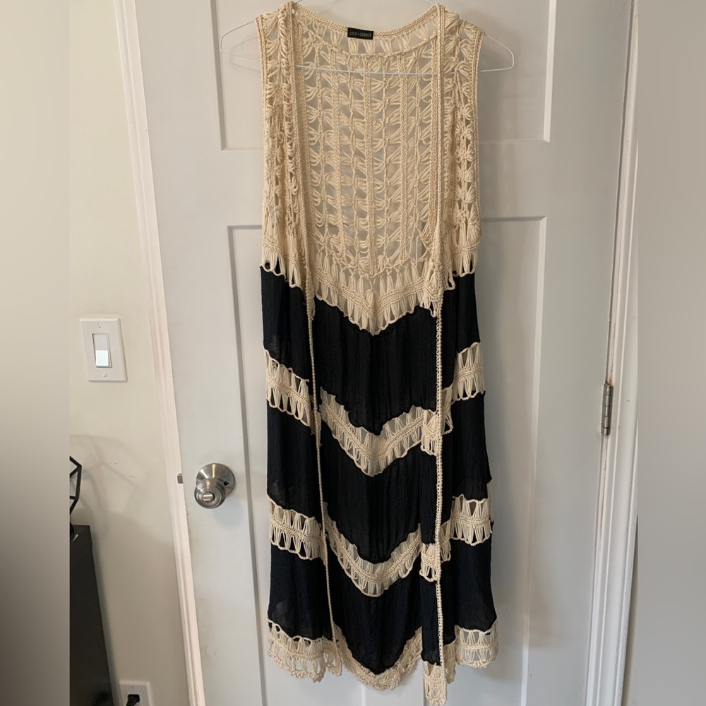 Coco + Carmen crocheted bohemian long vest - one size
